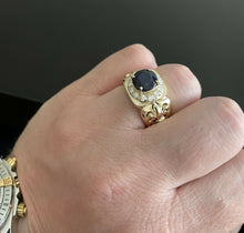 Load image into Gallery viewer, 5.10 Carats Natural Diamond &amp; Blue Sapphire 14K Solid Yellow Gold Men's Ring
