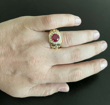 Load image into Gallery viewer, 4.60 Carats Natural Diamond &amp; Ruby 14K Solid Yellow Gold Men's Ring