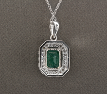 Load image into Gallery viewer, 1.95ct Natural Emerald and Diamond 14k Solid White Gold Necklace