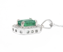 Load image into Gallery viewer, 1.95ct Natural Emerald and Diamond 14k Solid White Gold Necklace