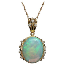 Load image into Gallery viewer, 6.70Ct Natural Ethiopian Opal and Diamond 14K Solid Yellow Gold Necklace