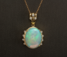 Load image into Gallery viewer, 6.70Ct Natural Ethiopian Opal and Diamond 14K Solid Yellow Gold Necklace