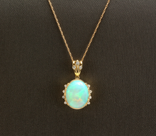 Load image into Gallery viewer, 6.70Ct Natural Ethiopian Opal and Diamond 14K Solid Yellow Gold Necklace