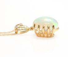 Load image into Gallery viewer, 6.70Ct Natural Ethiopian Opal and Diamond 14K Solid Yellow Gold Necklace