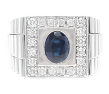 Load image into Gallery viewer, 2.80 Carats Natural Diamond &amp; Blue Sapphire 14K Solid White Gold Men's Ring