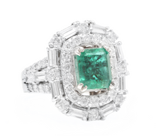 Load image into Gallery viewer, 5.40 Carats Natural Emerald and Diamond 14K Solid White Gold Ring