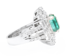 Load image into Gallery viewer, 5.40 Carats Natural Emerald and Diamond 14K Solid White Gold Ring