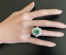 Load image into Gallery viewer, 5.40 Carats Natural Emerald and Diamond 14K Solid White Gold Ring