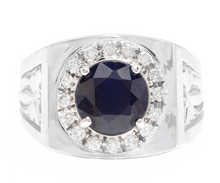 Load image into Gallery viewer, 4.50 Carats Natural Diamond &amp; Blue Sapphire 14K Solid White Gold Men's Ring