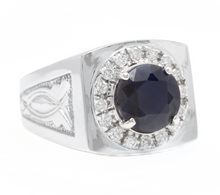 Load image into Gallery viewer, 4.50 Carats Natural Diamond &amp; Blue Sapphire 14K Solid White Gold Men's Ring