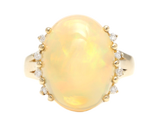 Load image into Gallery viewer, 8.20 Carats Natural Ethiopian Opal and Diamond 14K Solid Yellow Gold Ring