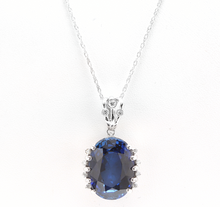 Load image into Gallery viewer, 13.20Ct Lab Created Sapphire and Diamond 14K Solid White Gold Necklace