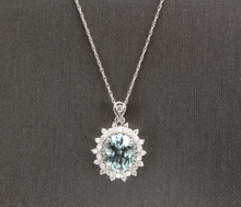 Load image into Gallery viewer, 5.70Ct Natural Aquamarine and Diamond 14K Solid White Gold Necklace