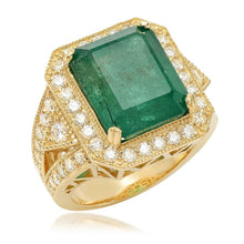Load image into Gallery viewer, 9.40 Carats Natural Emerald and Diamond 14K Solid Yellow Gold Ring
