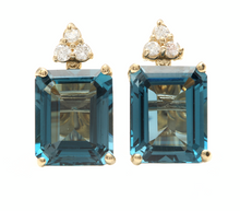Load image into Gallery viewer, 8.14ct Natural London Blue Topaz and Diamond 14K Yellow Gold Earrings