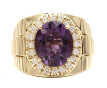 Load image into Gallery viewer, 9.60 Carats Natural Amethyst and Diamond 14K Solid Yellow Gold Men's Ring