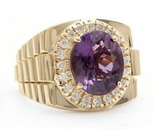Load image into Gallery viewer, 9.60 Carats Natural Amethyst and Diamond 14K Solid Yellow Gold Men's Ring
