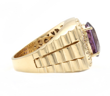 Load image into Gallery viewer, 9.60 Carats Natural Amethyst and Diamond 14K Solid Yellow Gold Men's Ring