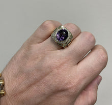Load image into Gallery viewer, 9.60 Carats Natural Amethyst and Diamond 14K Solid Yellow Gold Men's Ring