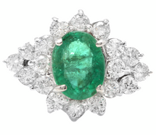 Load image into Gallery viewer, 3.60 Carats Natural Emerald and Diamond 14K Solid White Gold Ring