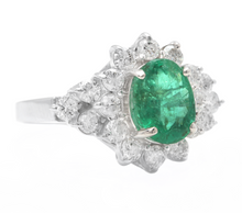Load image into Gallery viewer, 3.60 Carats Natural Emerald and Diamond 14K Solid White Gold Ring