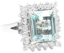 Load image into Gallery viewer, 5.30 Carats Natural Aquamarine and Diamond 14K Solid White Gold Ring