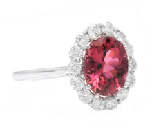 Load image into Gallery viewer, 2.80 Carats Natural Very Nice Looking Tourmaline and Diamond 14K Solid White Gold Ring