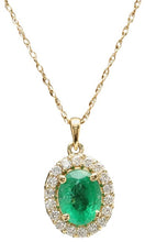 Load image into Gallery viewer, 2.45Ct Natural Emerald and Diamond 14K Solid Yellow Gold Necklace