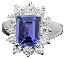 Load image into Gallery viewer, 3.50 Carats Natural Tanzanite and Diamond 14k Solid White Gold Ring