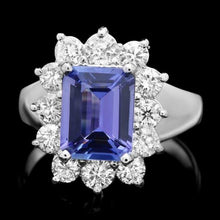 Load image into Gallery viewer, 3.50 Carats Natural Tanzanite and Diamond 14k Solid White Gold Ring