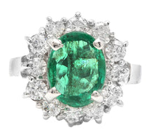 Load image into Gallery viewer, 4.30 Carats Natural Emerald and Diamond 14K Solid White Gold Ring