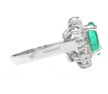 Load image into Gallery viewer, 4.30 Carats Natural Emerald and Diamond 14K Solid White Gold Ring