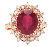 Load image into Gallery viewer, 6.60 Carats Impressive Red Ruby and Diamond 14K Rose Gold Ring