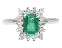 Load image into Gallery viewer, 1.40 Carats Natural Emerald and Diamond 14K Solid White Gold Ring