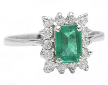 Load image into Gallery viewer, 1.40 Carats Natural Emerald and Diamond 14K Solid White Gold Ring