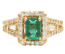 Load image into Gallery viewer, 2.00 Carats Natural Emerald and Diamond 14K Solid Yellow Gold Ring