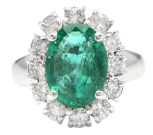 Load image into Gallery viewer, 4.60 Carats Natural Emerald and Diamond 14K Solid White Gold Ring
