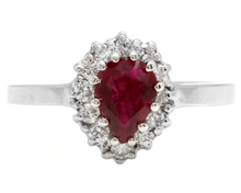Load image into Gallery viewer, 1.10Ct Natural Untreated Ruby and Natural Diamond 14K White Gold Ring