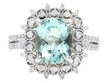 Load image into Gallery viewer, 3.50 Carats Natural Aquamarine and Diamond 14K Solid White Gold Ring