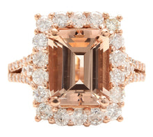 Load image into Gallery viewer, 5.10 Carats Exquisite Natural Morganite and Diamond 14K Solid Rose Gold Ring