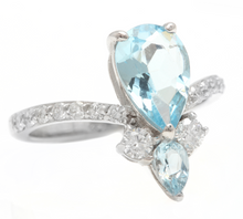 Load image into Gallery viewer, 1.75 Carats Natural Aquamarine and Diamond 14K Solid White Gold Ring