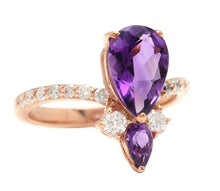 Load image into Gallery viewer, 2.00 Carats Natural Impressive Amethyst and Diamond 14K Rose Gold Ring