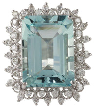 Load image into Gallery viewer, 14.90 Carats Natural Aquamarine and Diamond 14K Solid White Gold Ring