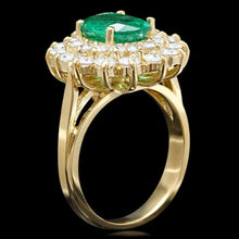 Load image into Gallery viewer, 3.00 Carats Natural Emerald and Diamond 14K Solid Yellow Gold Ring