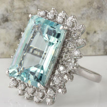 Load image into Gallery viewer, 14.90 Carats Natural Aquamarine and Diamond 14K Solid White Gold Ring