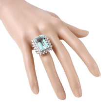 Load image into Gallery viewer, 14.90 Carats Natural Aquamarine and Diamond 14K Solid White Gold Ring