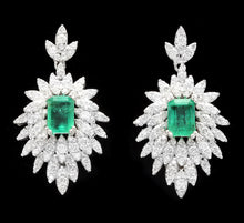Load image into Gallery viewer, Superb 5.00 Carats Natural Emerald and Diamond 14K Solid White Gold Earrings