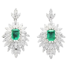 Load image into Gallery viewer, Superb 5.00 Carats Natural Emerald and Diamond 14K Solid White Gold Earrings