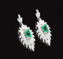 Load image into Gallery viewer, Superb 5.00 Carats Natural Emerald and Diamond 14K Solid White Gold Earrings