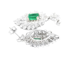 Load image into Gallery viewer, Superb 5.00 Carats Natural Emerald and Diamond 14K Solid White Gold Earrings